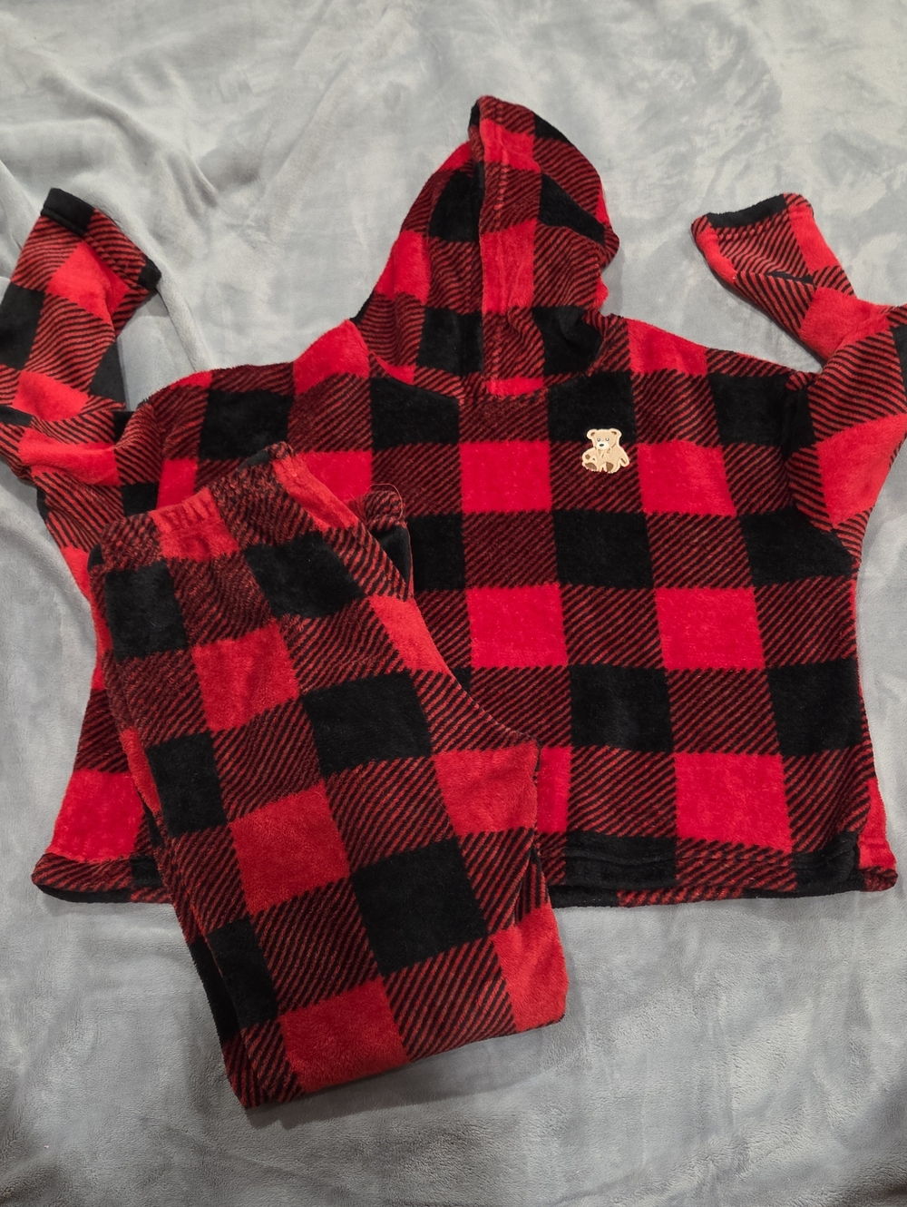 Buffalo Plaid Hooded Pajama Set - Plush Cozy Sleepwear